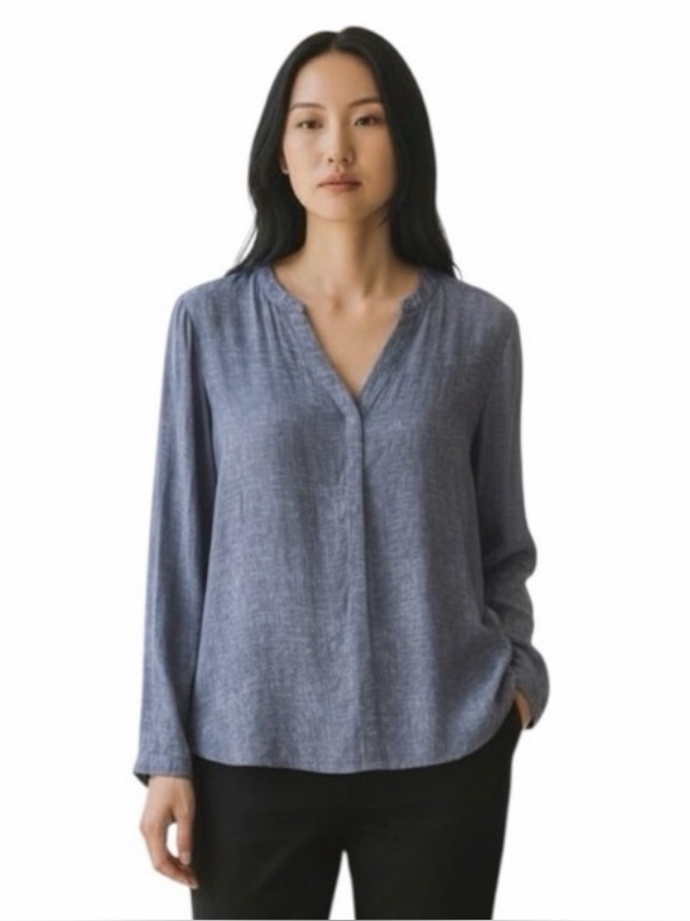 Jennifer Lopez Blue V Neck Popover Blouse with Button Sleeve size Medium